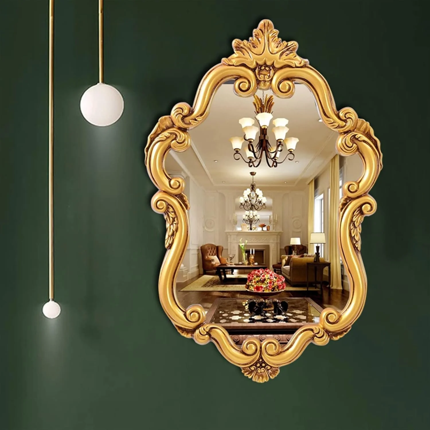 آینه حمام NNHGBB طلایی، آینه حمام عتیقه و قدیمی نامنظم، قابل نصب روی دیوار