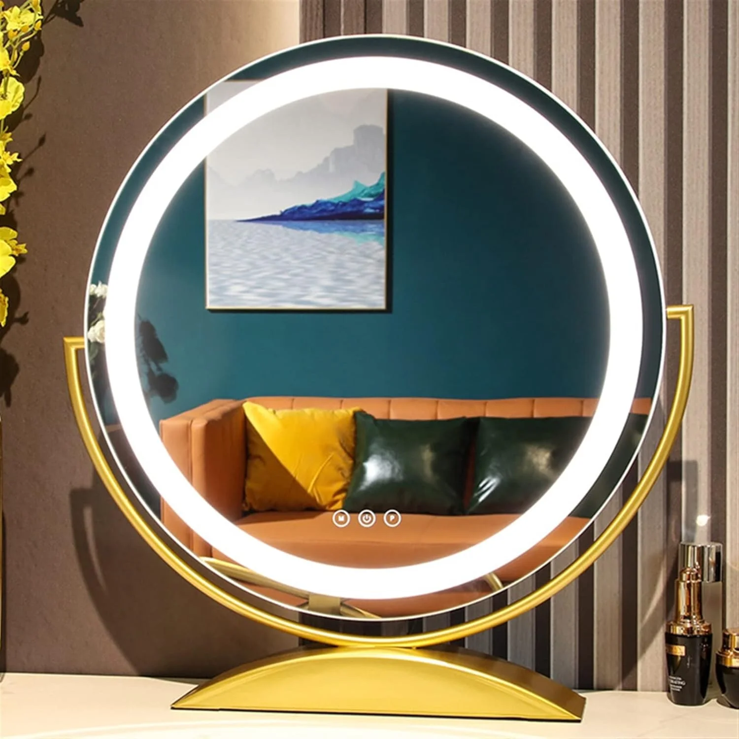 آینه های حمام NNHGBB، آینه های آرایشی گرد، آینه های بزرگ حمام، آینه آرایشی با نور