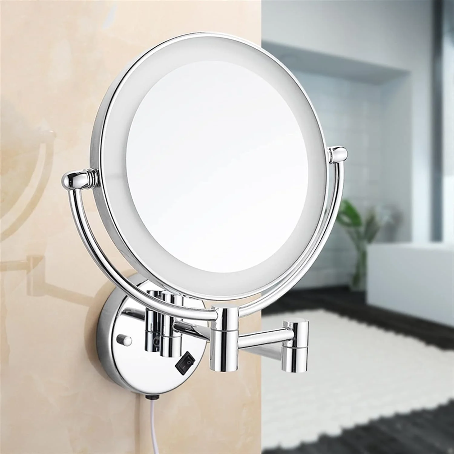 آینه های حمام NNHGBB آینه های دیواری حمام برنجی گرد آینه روشنایی روشن کننده آرایش دیواری