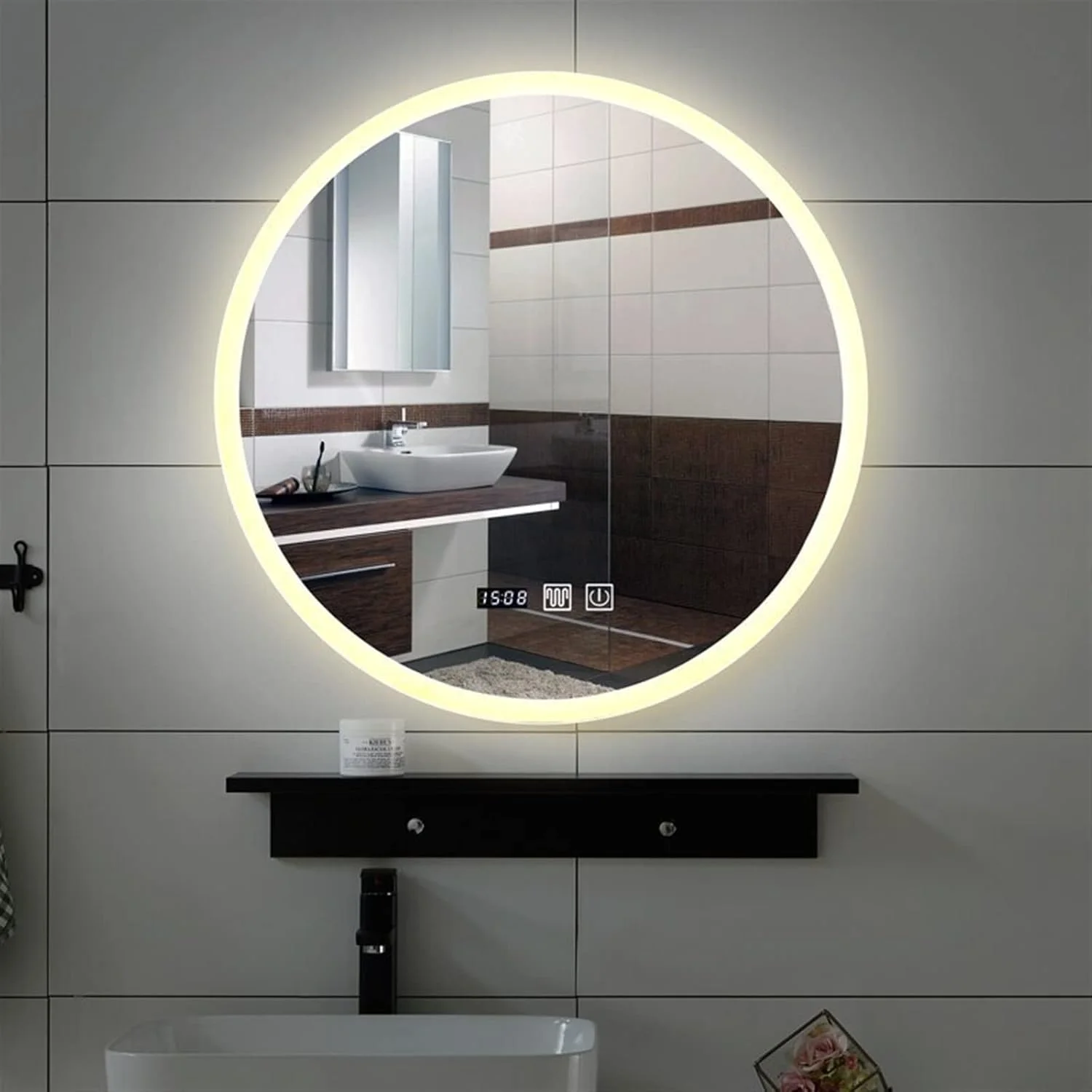 آینه های حمام NNHGBB، آینه های حمام بزرگنمایی با چراغ، آینه دیواری گرد بزرگ، نور پس زمینه روشویی