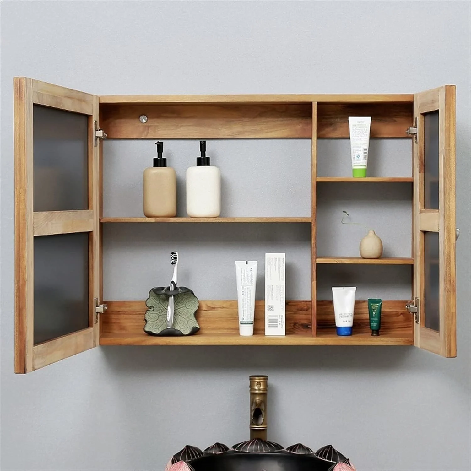 آینه حمام NNHGBB، کابینت آینه دار دیواری با قفسه، روشویی حمام با فضای ذخیره سازی مناسب