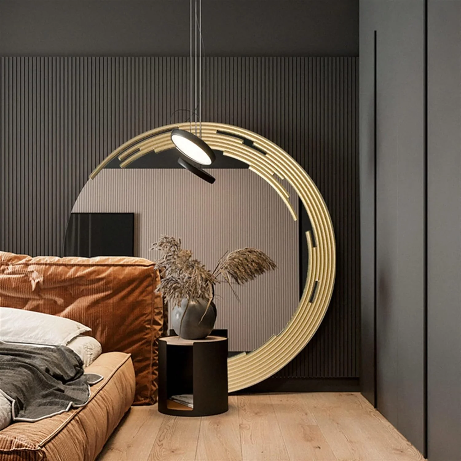 آینه های حمام NNHGBB آینه قدی گرد طلایی آینه آرایشی بزرگ قدی جیبی دیواری تزئینی