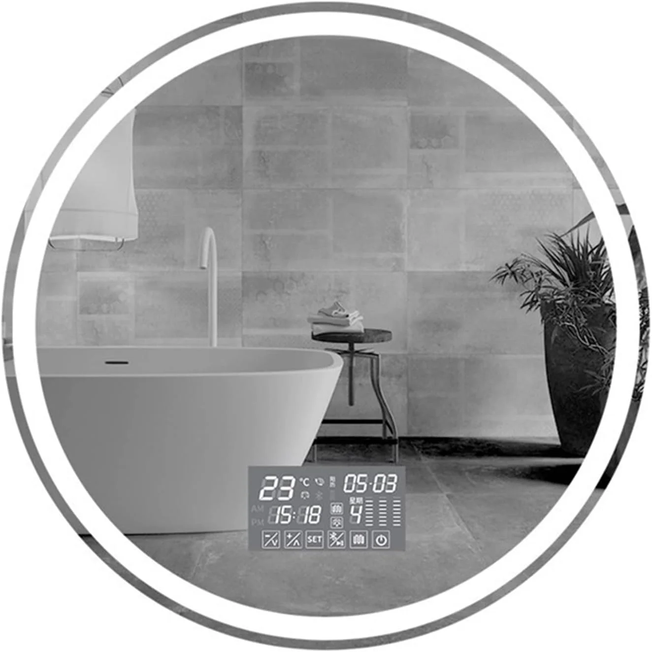 آینه های حمام NNHGBB گرد دیواری آینه های دوش چراغ دار چسبی بزرگ با نور پس زمینه