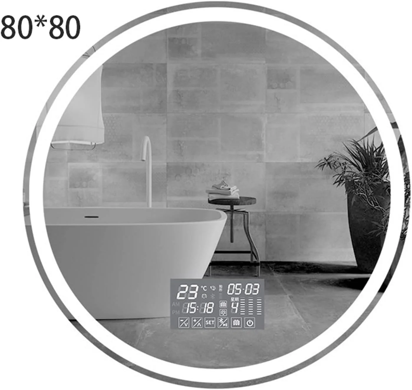 آینه های حمام NNHGBB گرد دیواری آینه های دوش چراغ دار چسبی بزرگ با نور پس زمینه