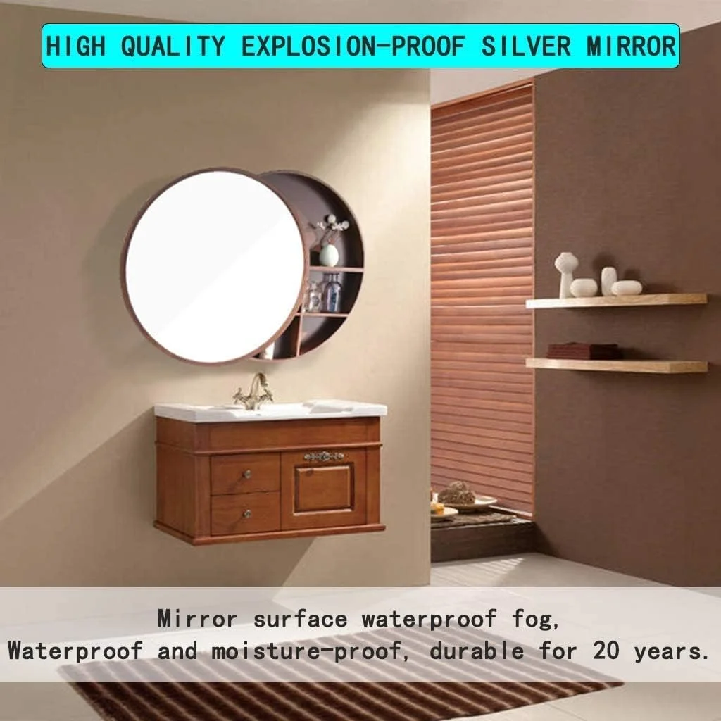 کابینت آینه گرد LED NMNMNM چوبی حمام با نور، کابینت آینه دیواری برای نگهداری لوازم حمام، آینه حمام ضد مه چوب جامد / آینه آرایشی گرد دیواری (چوب 70 سانتی متر) (مشکی 60 سانتی متر)
