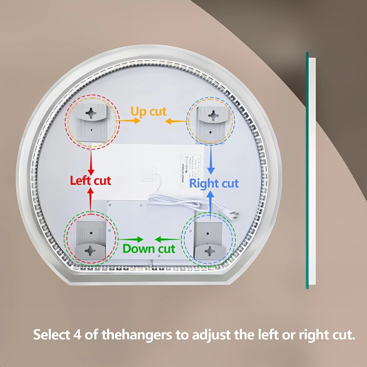 آینه حمام LED نیمه ماه گرد Niccy برای دیوار، نور پس زمینه/نور جلو، آینه LED نامنظم 40 اینچی با ضد بخار، دیمر، آینه آرایش نیم دایره بدون قاب برای حمام، ضد انفجار