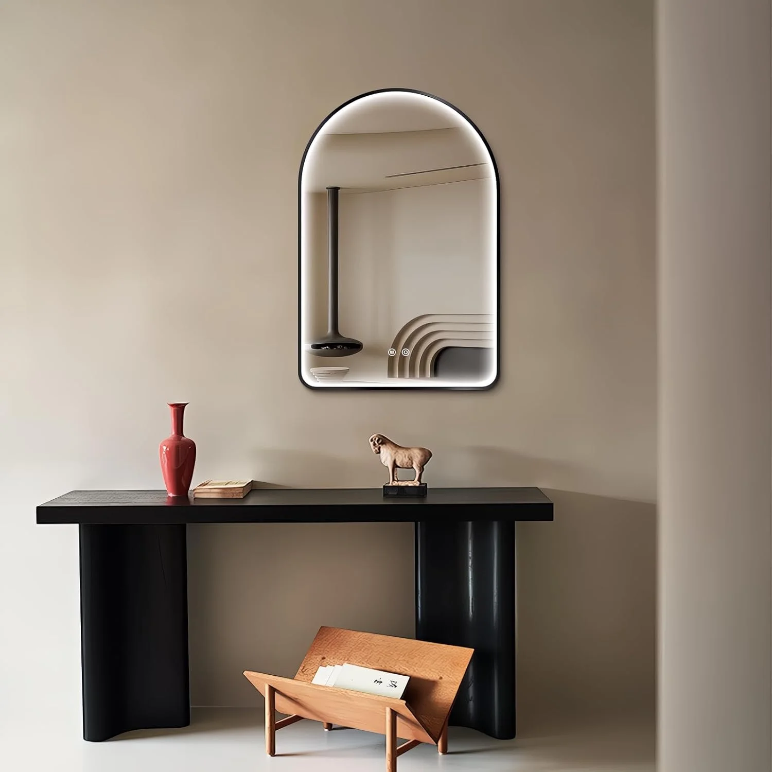 آینه حمام LED قوسی Niccy، 76x51 سانتی متر، آینه های دیواری قوسی با قاب مشکی و نورپردازی، آینه روشویی با نور جلویی قوسی با عملکرد حافظه برای حمام و اتاق خواب، ضد بخار و 3 رنگ، ضد انفجار آینه حمام LED قوسی Niccy، 76x51 سانتی متر، آینه های دیواری قوسی با قاب مشکی و نورپردازی، آینه روشویی با نور جلویی قوسی با عملکرد حافظه برای حمام و اتاق خواب، ضد بخار و 3 رنگ، ضد انفجار