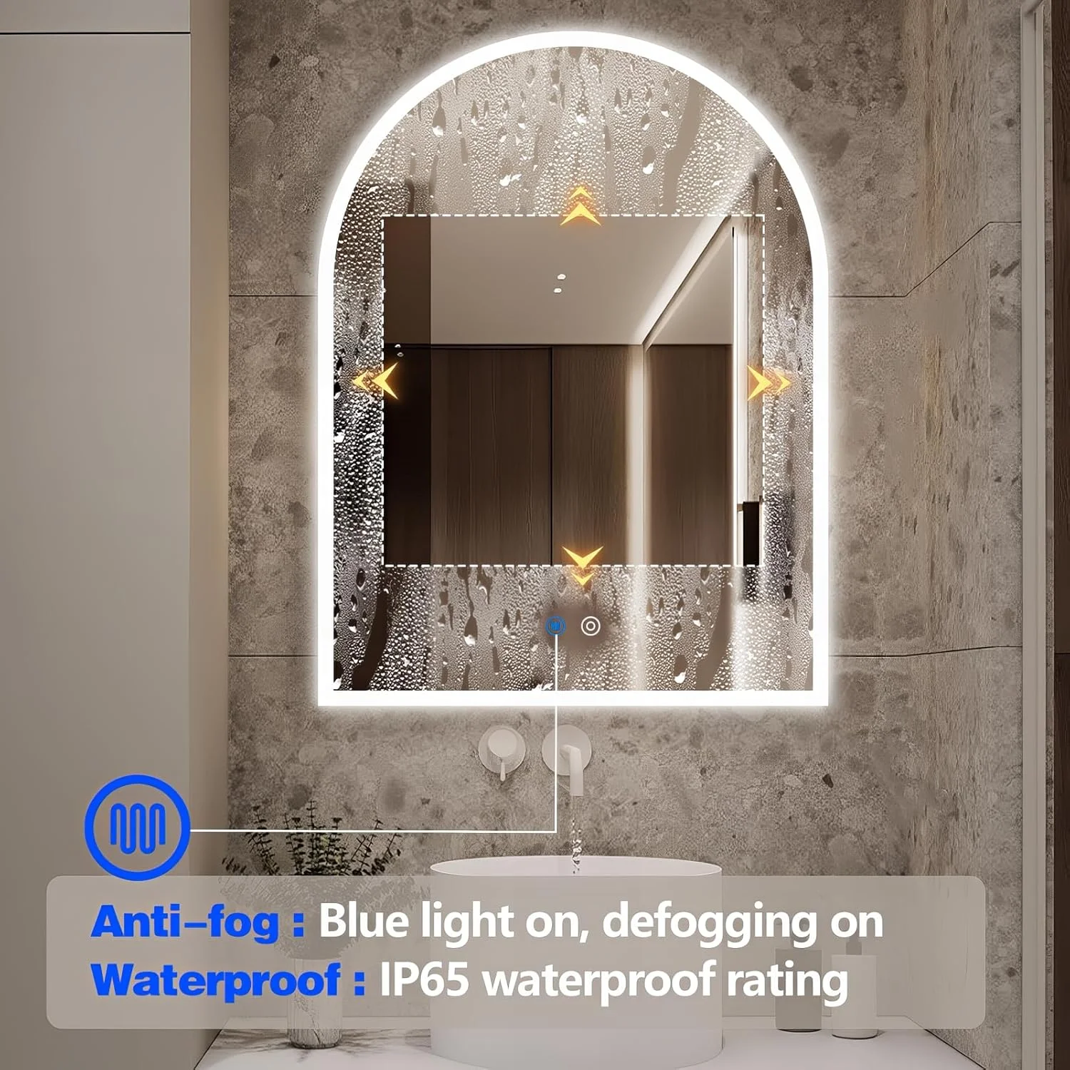 آینه حمام LED قوسی Niccy، 101x76 سانتی متر، آینه های بدون قاب با نور جلو و عقب برای دیوار، آینه های روشنایی دار قوسی با عملکرد حافظه برای حمام و اتاق خواب، ضد بخار، 3 رنگ، ضد انفجار