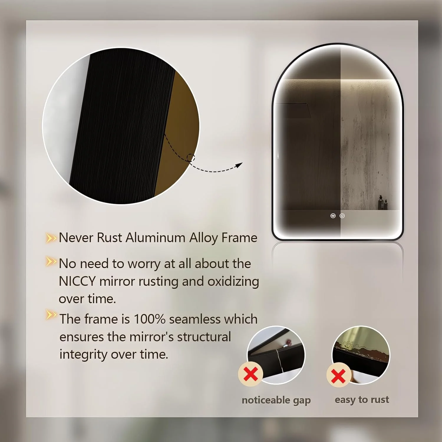 آینه حمام LED قوسی Niccy، 76x51 سانتی متر، آینه های دیواری قوسی با قاب مشکی و نورپردازی، آینه روشویی با نور جلویی قوسی با عملکرد حافظه برای حمام و اتاق خواب، ضد بخار و 3 رنگ، ضد انفجار آینه حمام LED قوسی Niccy، 76x51 سانتی متر، آینه های دیواری قوسی با قاب مشکی و نورپردازی، آینه روشویی با نور جلویی قوسی با عملکرد حافظه برای حمام و اتاق خواب، ضد بخار و 3 رنگ، ضد انفجار