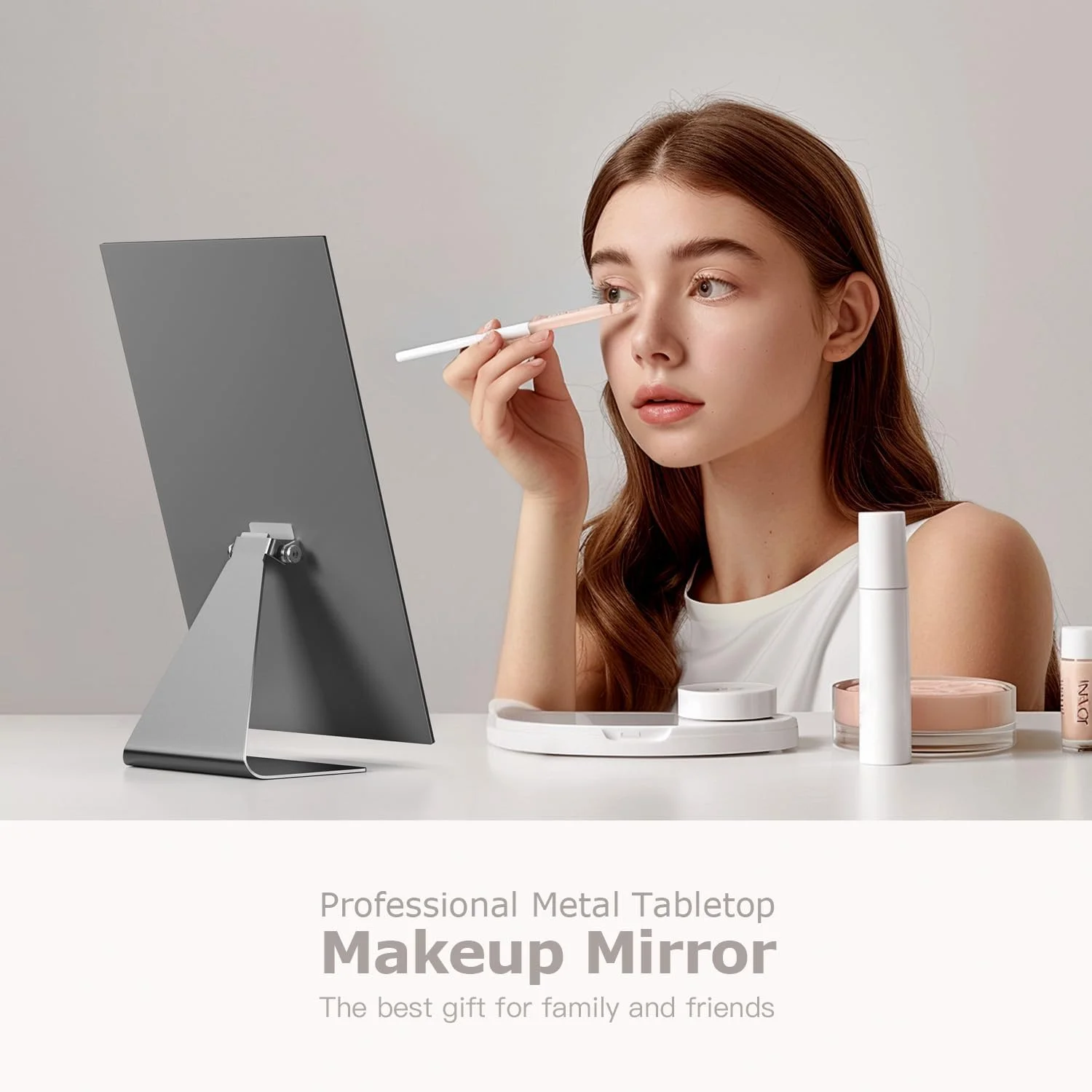 آینه آرایشی مستطیلی NEZZOE، آینه رومیزی فلزی مشکی 30x17 سانتی متر، آینه روشویی برای میز، حمام، خوابگاه آینه آرایشی مستطیلی NEZZOE، آینه رومیزی فلزی مشکی 30x17 سانتی متر، آینه روشویی برای میز، حمام، خوابگاه