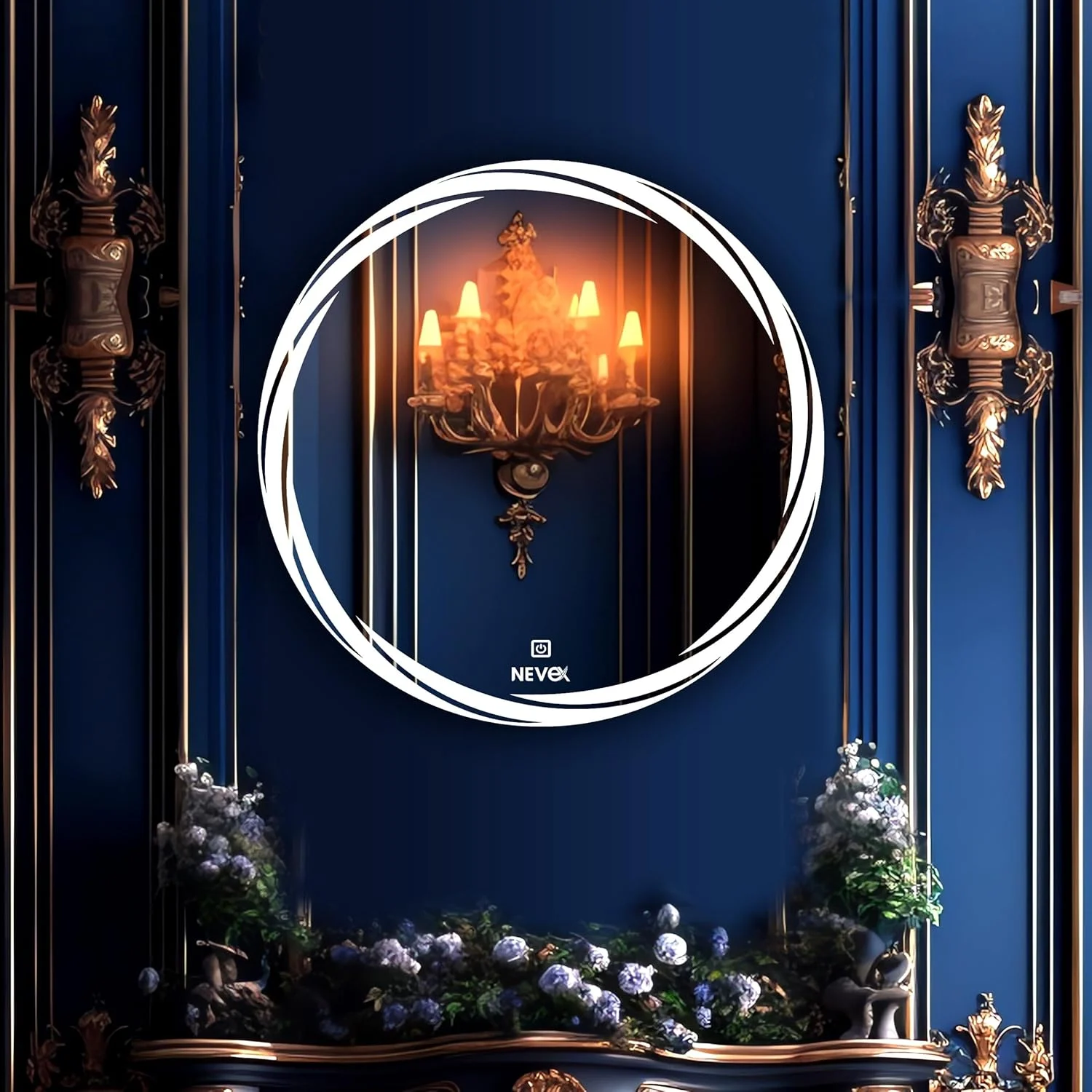 آینه گرد LED NEVEX برای حمام/روشویی/نور LED/آینه حمام با 3 گزینه نورپردازی (گرم، سفید، سفید طبیعی) - نورپردازی شیک برای روشویی شما (60x60 سانتی متر)