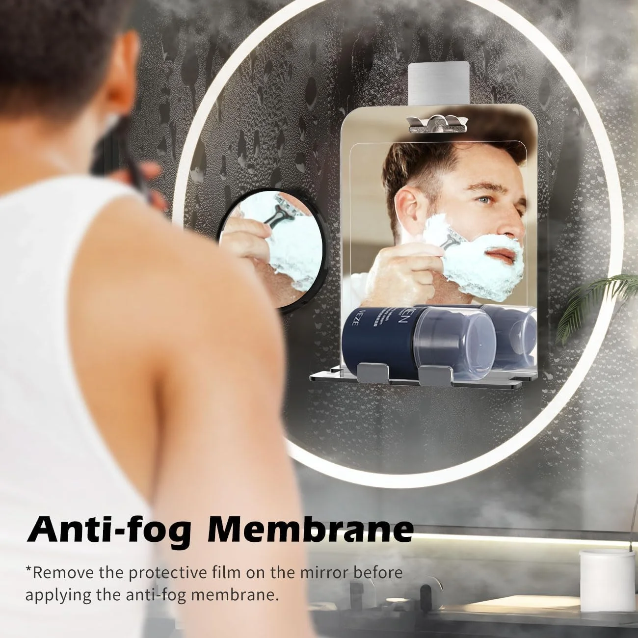 آینه حمام ضد بخار NALACAL با نگهدارنده تیغ: ضد شکستن، پایه مکنده قابل جابجایی، آینه حمام ضد مه بدون نیاز به سوراخکاری برای اصلاح - بادوام و نصب آسان برای اصلاحی واضح در هر بار
