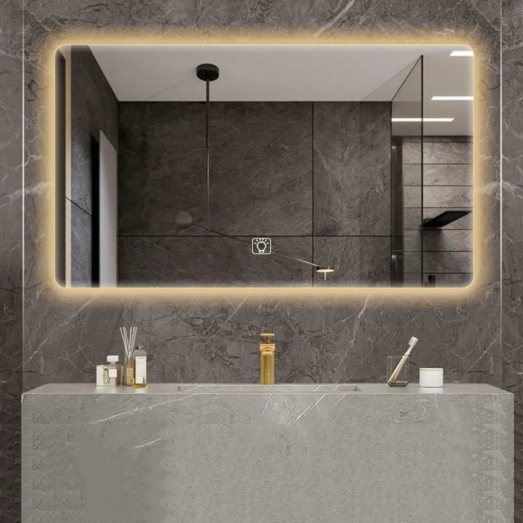 آینه روشویی ال ای دی با نور پس زمینه MZEER سایز 24 در 32 اینچ، آینه حمام دیواری ضد مه با نورپردازی، کلید لمسی (مستطیل) (رنگ: نور گرم، سایز: مستطیل 600x800 میلی متر) Zeenyi آینه روشویی ال ای دی با نور پس زمینه MZEER سایز 24 در 32 اینچ، آینه حمام دیواری ضد مه با نورپردازی، کلید لمسی (مستطیل) (رنگ: نور گرم، سایز: مستطیل 600x800 میلی متر) Zeenyi