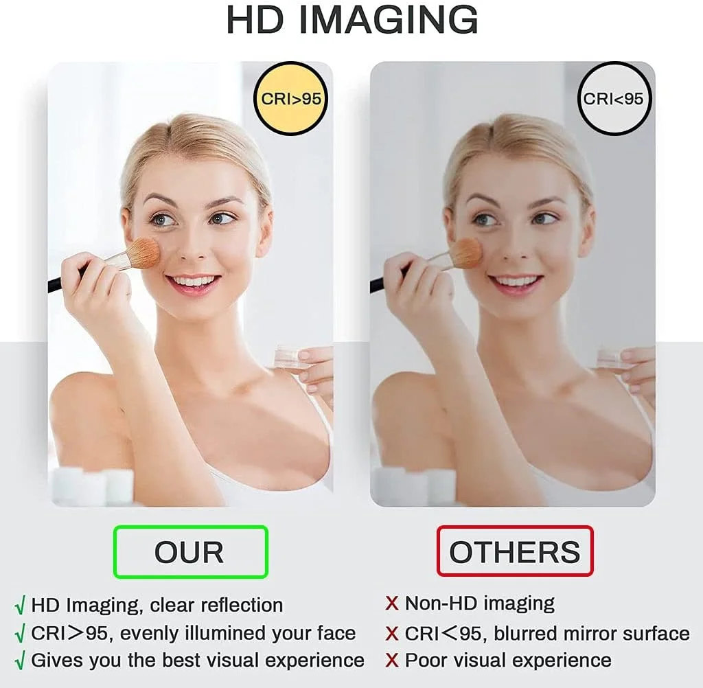 آینه روشویی ال ای دی با نور پس زمینه MZEER سایز 24 در 32 اینچ، آینه حمام دیواری ضد مه با نورپردازی، کلید لمسی (مستطیل) (رنگ: نور گرم، سایز: مستطیل 600x800 میلی متر) Zeenyi