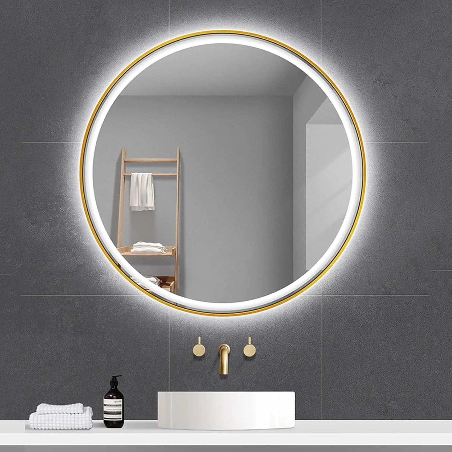 آینه حمام MZEER با قاب فلزی، آینه دیواری، LED روشن، ضد آب، آینه روشویی با چراغ Zeenyi