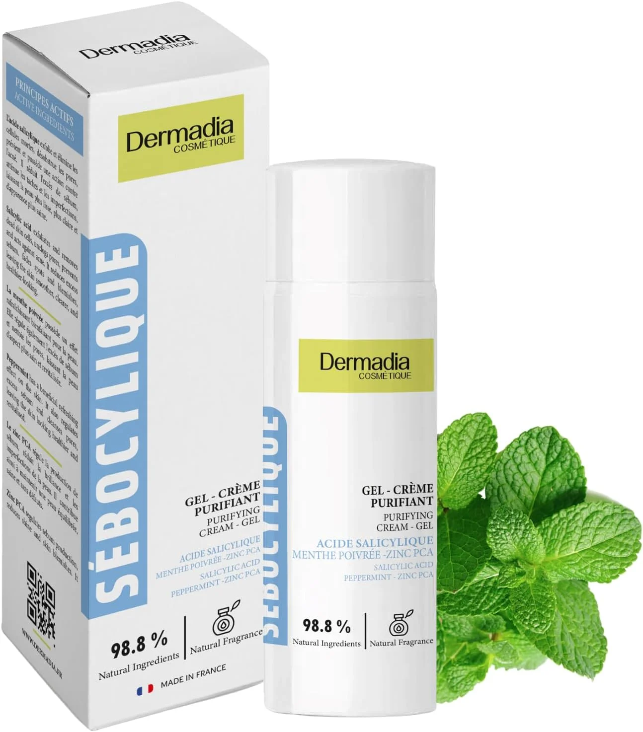 درمادیا | کرم ژل سالیسیلیک اسید | ضد آکنه | کاهش التهاب | زینک PCA | نعناع فلفلی