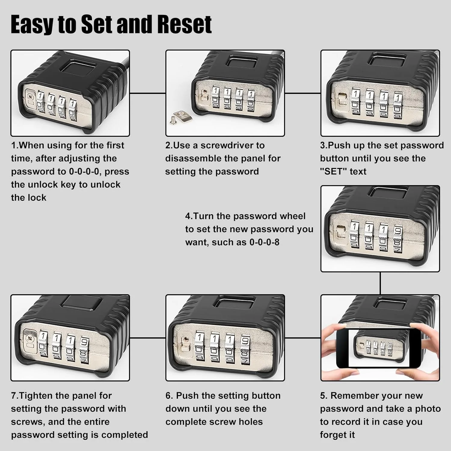 قفل ترکیبی Diyife، بسته 2 عددی، با میله بلند 5.8 سانتی‌متری [باز کردن با یک لمس]، قفل بزرگ و مقاوم برای فضای باز با طراحی رمز عبور مخفی، امنیت بالا برای کمد، باشگاه، باغ، حصار، گاراژ، مشکی