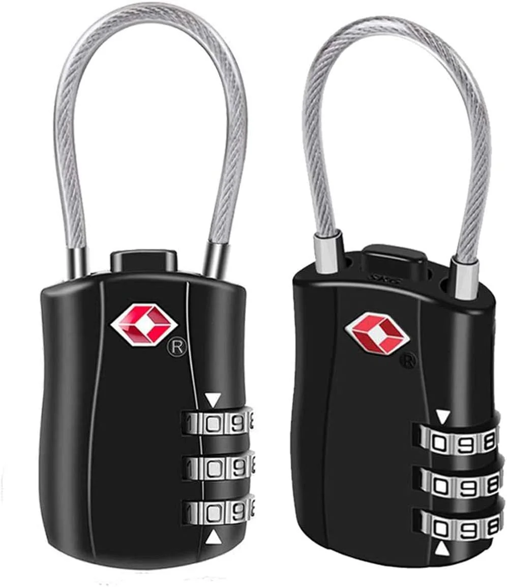 قفل های رمزدار DELFINO، قفل چمدان، قفل ترکیبی کابلی آلیاژ روی، قفل امنیتی 3 شماره ای برای چمدان، بار، کوله پشتی، کیف، قفل کوچک برای باشگاه، مدرسه 2 عدد