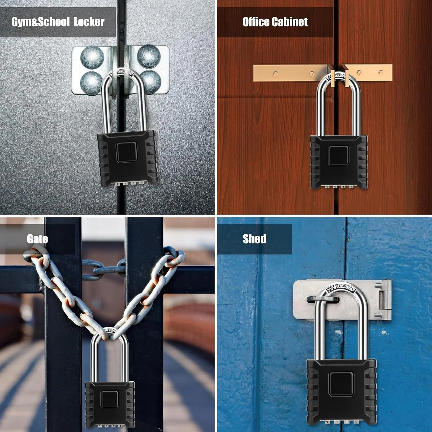 قفل ترکیبی Diyife، بسته 2 عددی، با میله بلند 5.8 سانتی‌متری [باز کردن با یک لمس]، قفل بزرگ و مقاوم برای فضای باز با طراحی رمز عبور مخفی، امنیت بالا برای کمد، باشگاه، باغ، حصار، گاراژ، مشکی