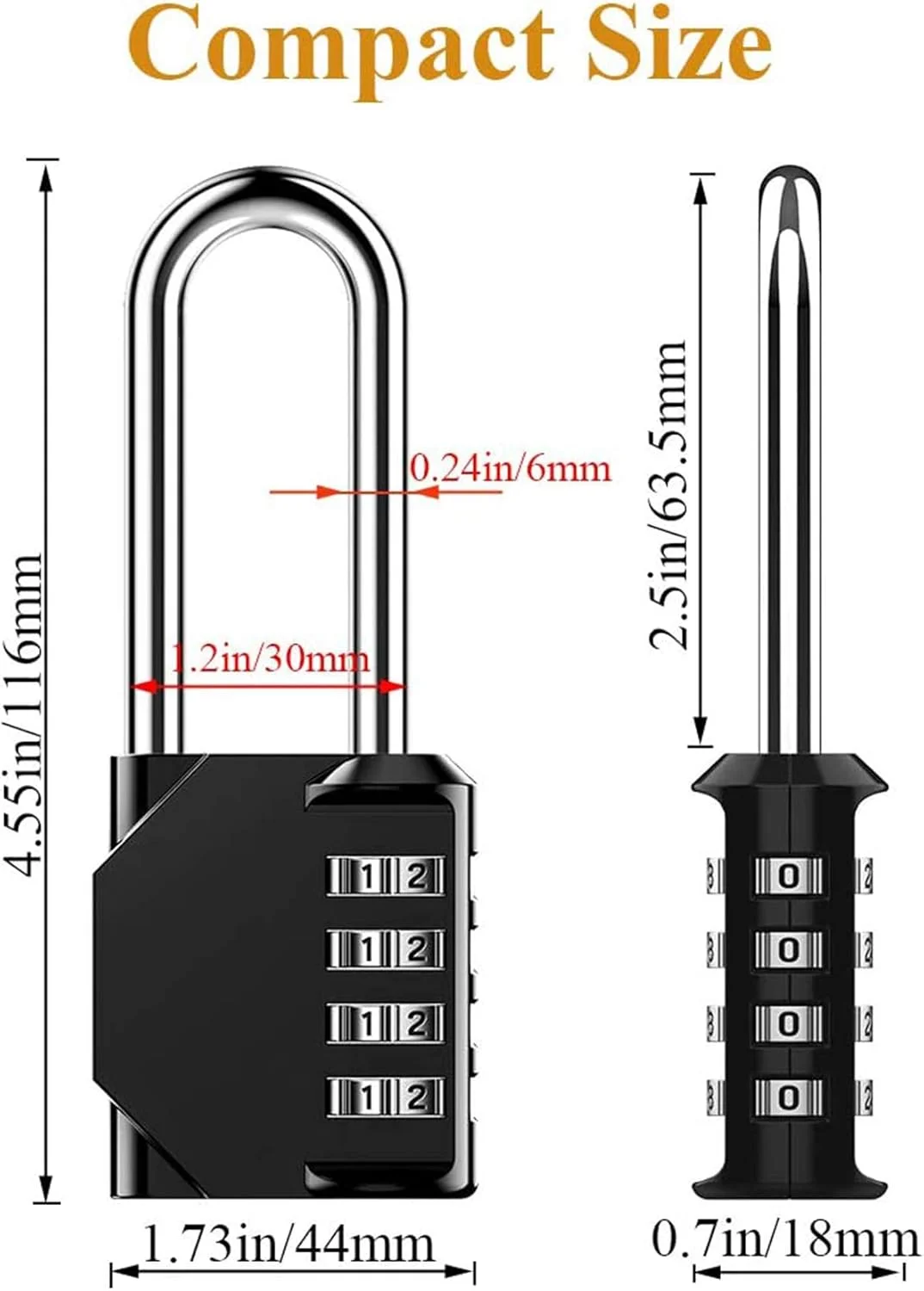 قفل رمزدار ترکیبی سنگین دلفینو - قفل ضد آب، قفل قابل تنظیم مجدد، قفل ترکیبی آلیاژ روی 4 رقمی با حلقه بلند 2.5 اینچی برای سوله، حصار، دروازه، مدرسه، باشگاه، جعبه ابزار - بسته 2 عددی
