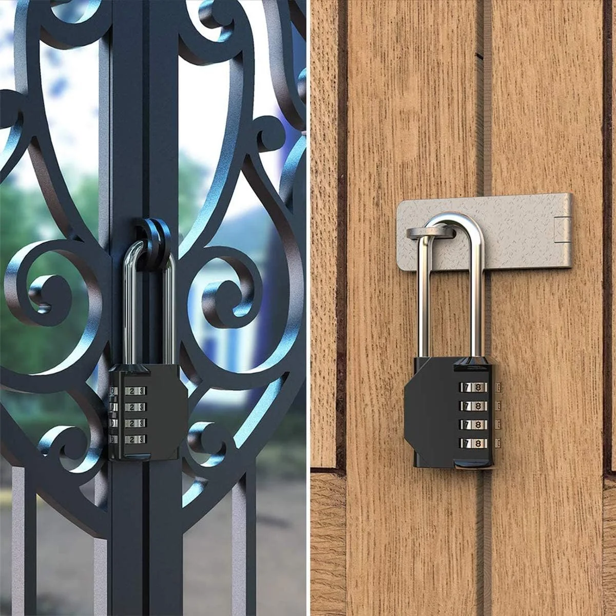 قفل رمزدار ترکیبی سنگین دلفینو - قفل ضد آب، قفل قابل تنظیم مجدد، قفل ترکیبی آلیاژ روی 4 رقمی با حلقه بلند 2.5 اینچی برای سوله، حصار، دروازه، مدرسه، باشگاه، جعبه ابزار - بسته 2 عددی