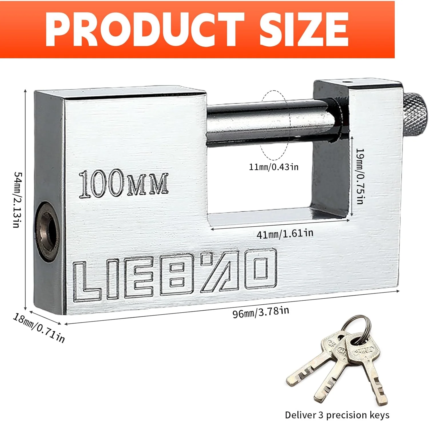 قفل کانتینری، قفل سنگین 96 میلی‌متری بزرگ برای سوله با 3 کلید، قفل‌های امنیتی بالا، قفل ضد آب برای گاراژ، کانتینر حمل و نقل، درب‌های داخلی و خارجی