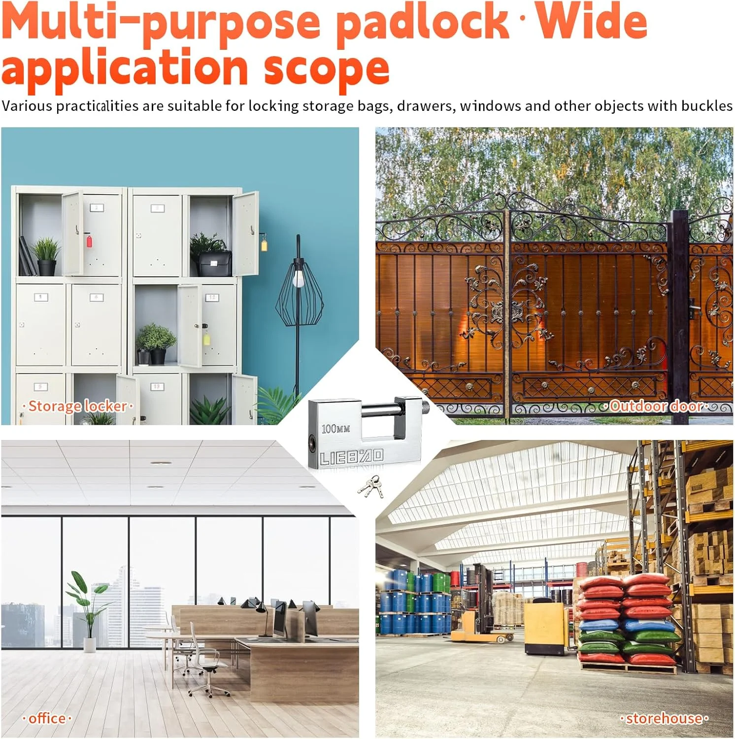 قفل کانتینری، قفل سنگین 96 میلی‌متری بزرگ برای سوله با 3 کلید، قفل‌های امنیتی بالا، قفل ضد آب برای گاراژ، کانتینر حمل و نقل، درب‌های داخلی و خارجی