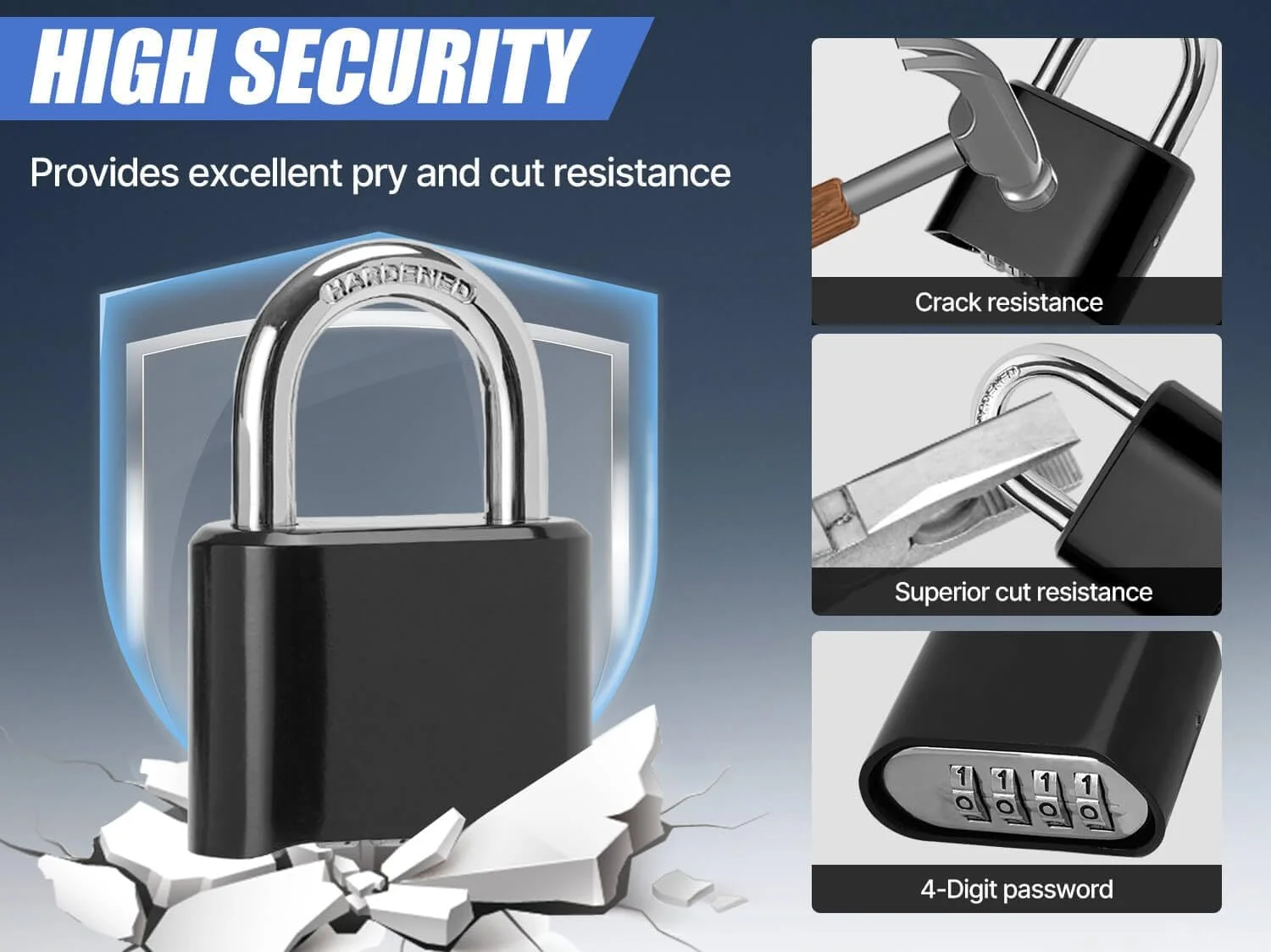 قفل رمزی ترکیبی DAYGOS - قفل سنگین 4 رقمی با حلقه فولادی سخت کاری شده، قفل ضد آب برای کمدهای ورزشی، انبار، سوله، حصار، دروازه (مشکی) قفل رمزی ترکیبی DAYGOS - قفل سنگین 4 رقمی با حلقه فولادی سخت کاری شده، قفل ضد آب برای کمدهای ورزشی، انبار، سوله، حصار، دروازه (مشکی)