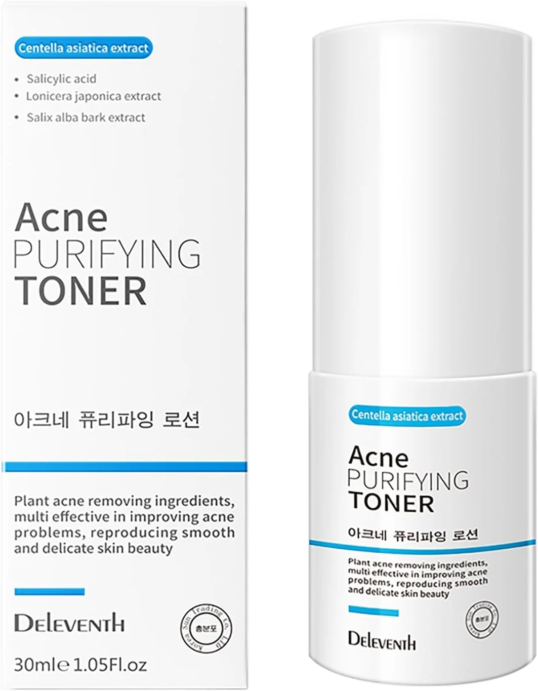 تونر پاک کننده آکنه برند کره‌ای DEleventh حجم 30 میلی لیتر / حاوی اسید سالیسیلیک و عصاره‌های گیاهی برای ضد آکنه، تسکین دهنده، رفع انسداد منافذ، کنترل چربی و حفظ پوستی شاداب و بدون لک