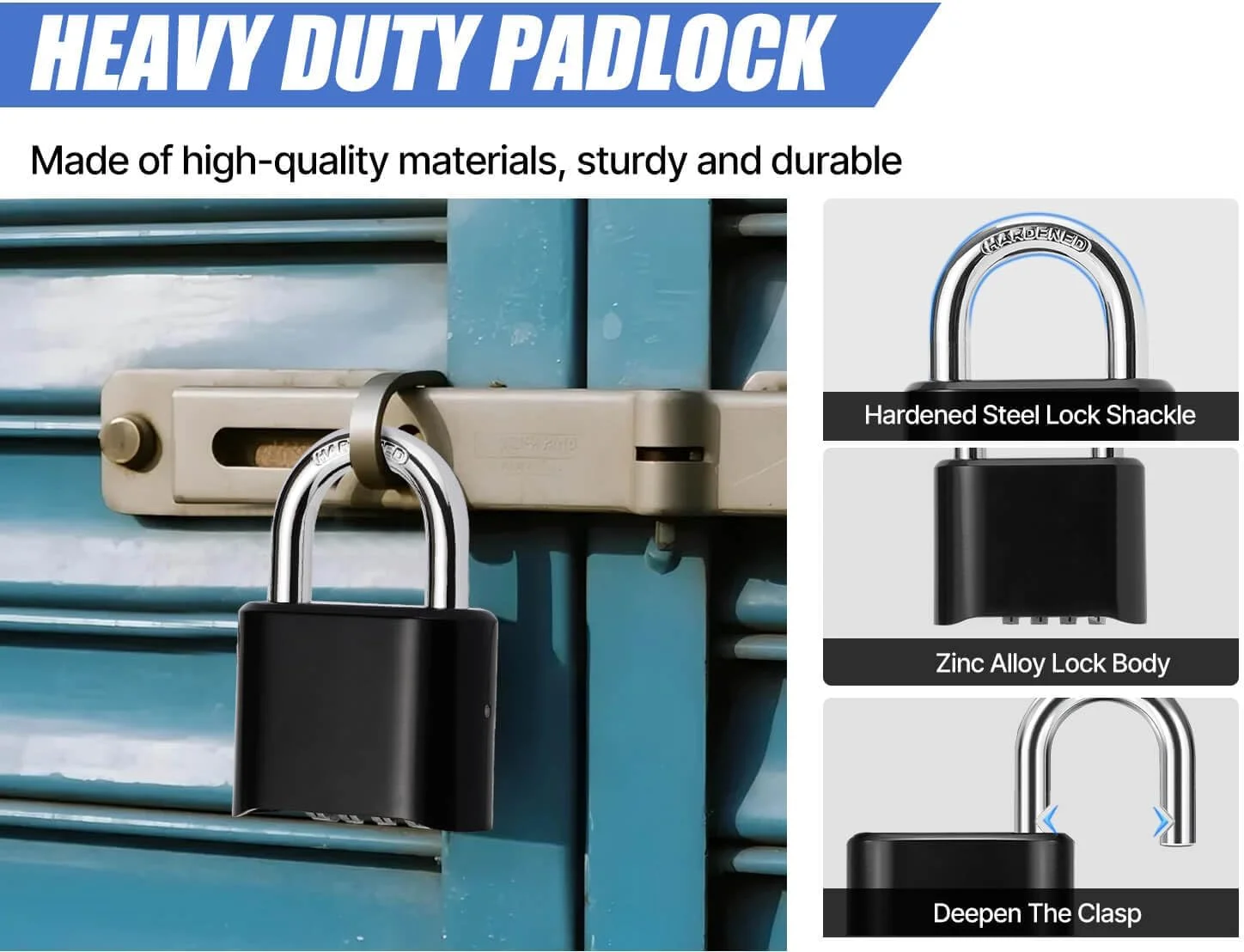 قفل رمزی ترکیبی DAYGOS - قفل سنگین 4 رقمی با حلقه فولادی سخت کاری شده، قفل ضد آب برای کمدهای ورزشی، انبار، سوله، حصار، دروازه (مشکی) قفل رمزی ترکیبی DAYGOS - قفل سنگین 4 رقمی با حلقه فولادی سخت کاری شده، قفل ضد آب برای کمدهای ورزشی، انبار، سوله، حصار، دروازه (مشکی)