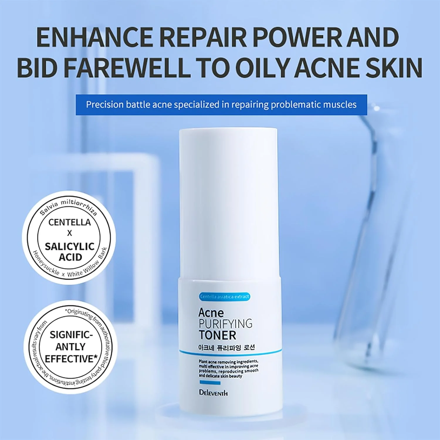 تونر پاک کننده آکنه برند کره‌ای DEleventh حجم 30 میلی لیتر / حاوی اسید سالیسیلیک و عصاره‌های گیاهی برای ضد آکنه، تسکین دهنده، رفع انسداد منافذ، کنترل چربی و حفظ پوستی شاداب و بدون لک