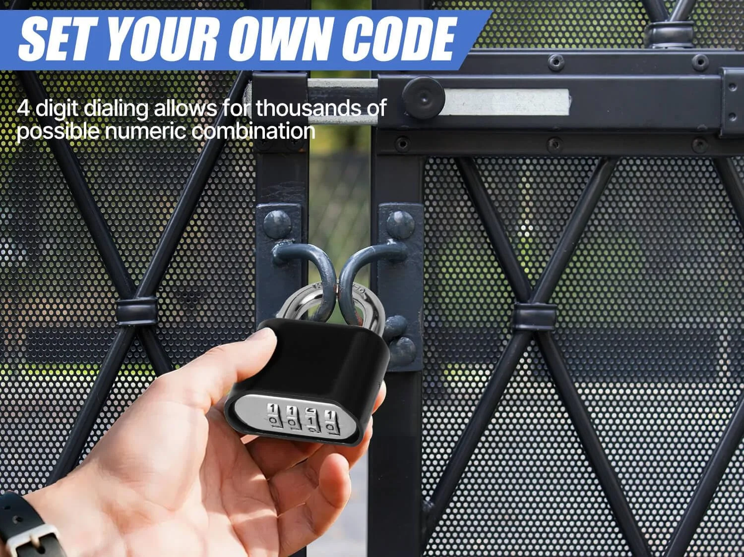 قفل رمزی ترکیبی DAYGOS - قفل سنگین 4 رقمی با حلقه فولادی سخت کاری شده، قفل ضد آب برای کمدهای ورزشی، انبار، سوله، حصار، دروازه (مشکی) قفل رمزی ترکیبی DAYGOS - قفل سنگین 4 رقمی با حلقه فولادی سخت کاری شده، قفل ضد آب برای کمدهای ورزشی، انبار، سوله، حصار، دروازه (مشکی)