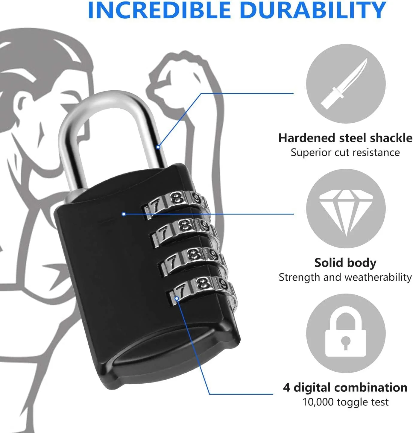 قفل رمزدار ترکیبی DAYGOS، قفل کوچک 4 رقمی برای کمدهای ورزشی و مدرسه، قفل های مسافرتی قابل تنظیم مجدد برای چمدان، کوله پشتی، جعبه ابزار، قفل ضد آب برای حصار، سوله، دروازه (بسته 4 عددی)