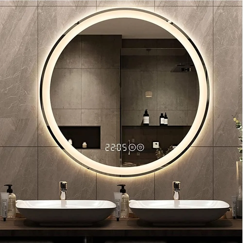 آینه دیواری حمام MZEER با چراغ های LED، آینه آرایشی گرد با نور پس زمینه، کلید لمسی + زمان/دما + ضد مه، آینه آرایشی روشن Zeenyi آینه دیواری حمام MZEER با چراغ های LED، آینه آرایشی گرد با نور پس زمینه، کلید لمسی + زمان/دما + ضد مه، آینه آرایشی روشن Zeenyi