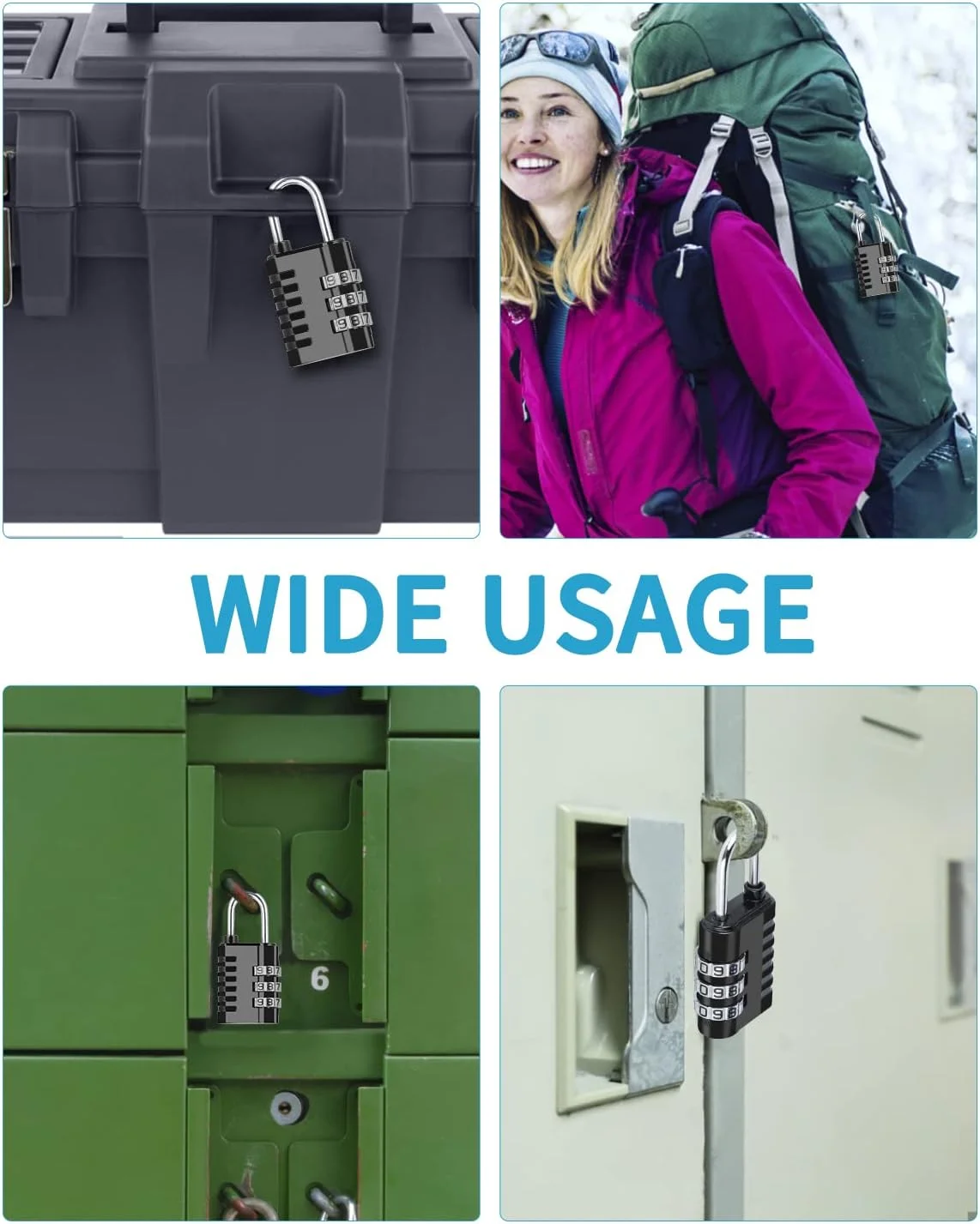 قفل ترکیبی DAYGOS، قفل کوچک برای کمدهای باشگاه و مدرسه، قفل های مسافرتی 3 رقمی قابل تنظیم مجدد برای چمدان، کوله پشتی، قفل ضد آب برای حصار، سوله، دروازه (بسته 4 عددی)