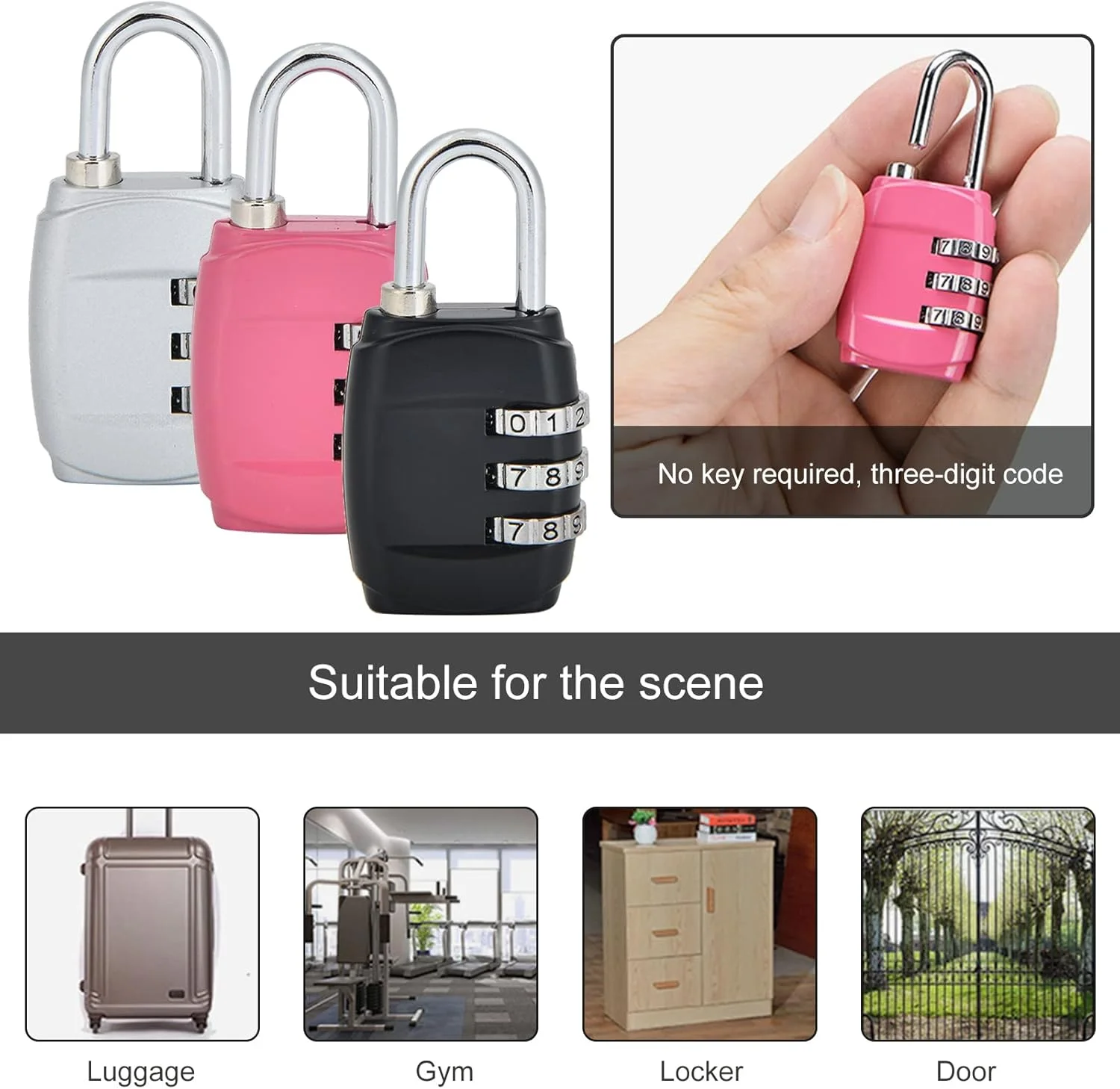 قفل چمدان 3 عددی، قفل ترکیبی 3 رقمی، قفل های امنیتی رقمی قفل های کد قابل تنظیم مجدد قفل ترکیبی چمدان قفل رمزی ضد آب در فضای باز قفل کوچک رقمی برای زیپ کمد باشگاه
