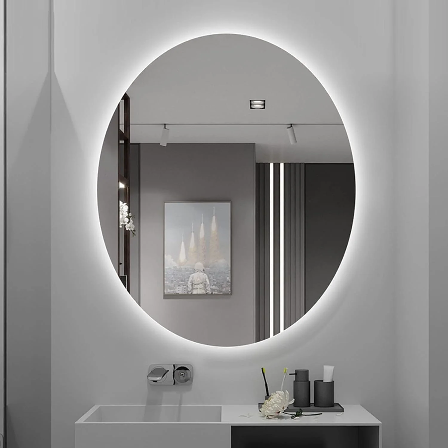 آینه حمام MZEER با چراغ های LED، ابعاد 500x700 میلی متر، آینه آرایشی روشن LED، آینه نور پس زمینه ضد آب IP44 قابل نصب روی دیوار Zeenyi