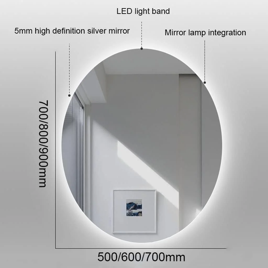 آینه حمام MZEER با چراغ های LED، ابعاد 500x700 میلی متر، آینه آرایشی روشن LED، آینه نور پس زمینه ضد آب IP44 قابل نصب روی دیوار Zeenyi