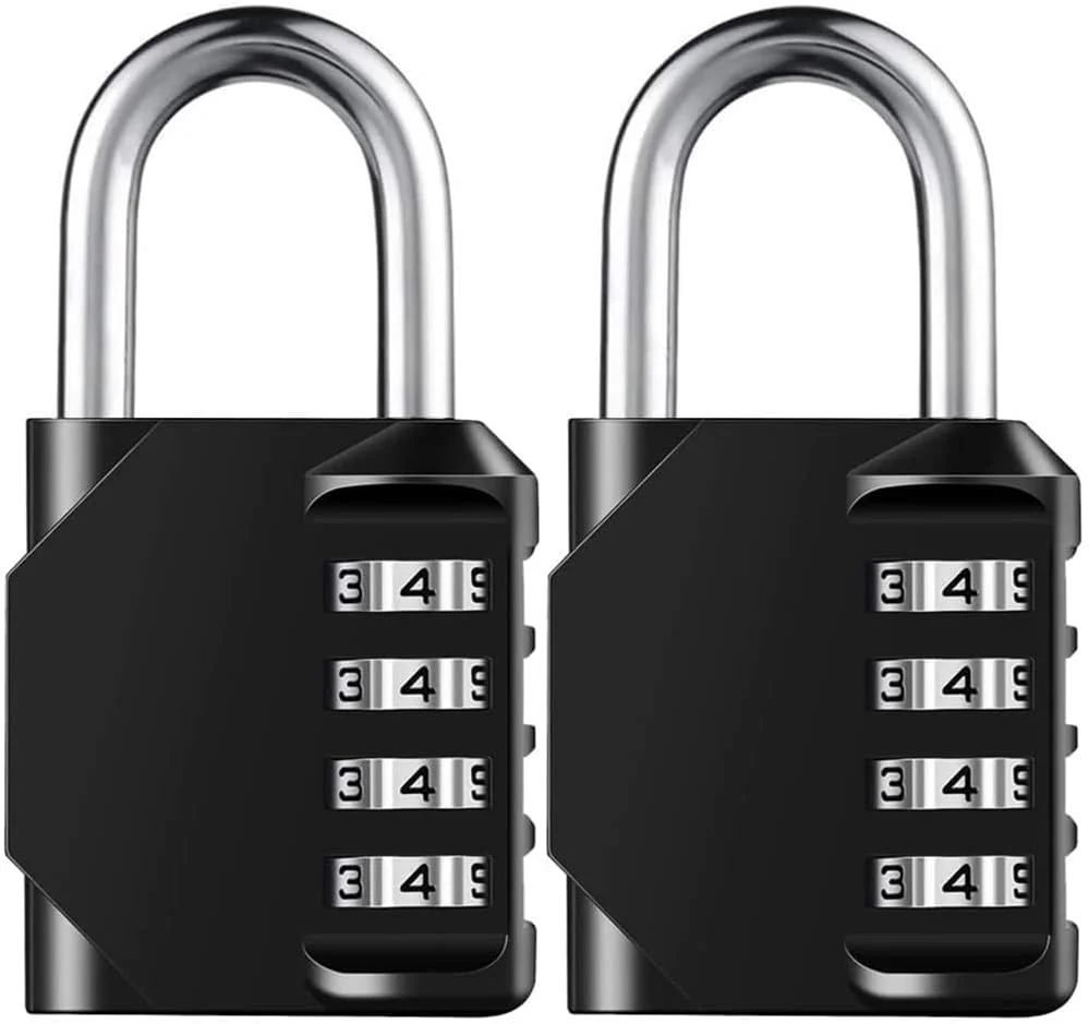 SHOWAY 2 Pcs Combination Padlock with 4-Digit Smooth Dial, Heavy Duty Lock Weather Proof Padlock for Gym, School, Garage, Storage, Luggage Lockers (Black)