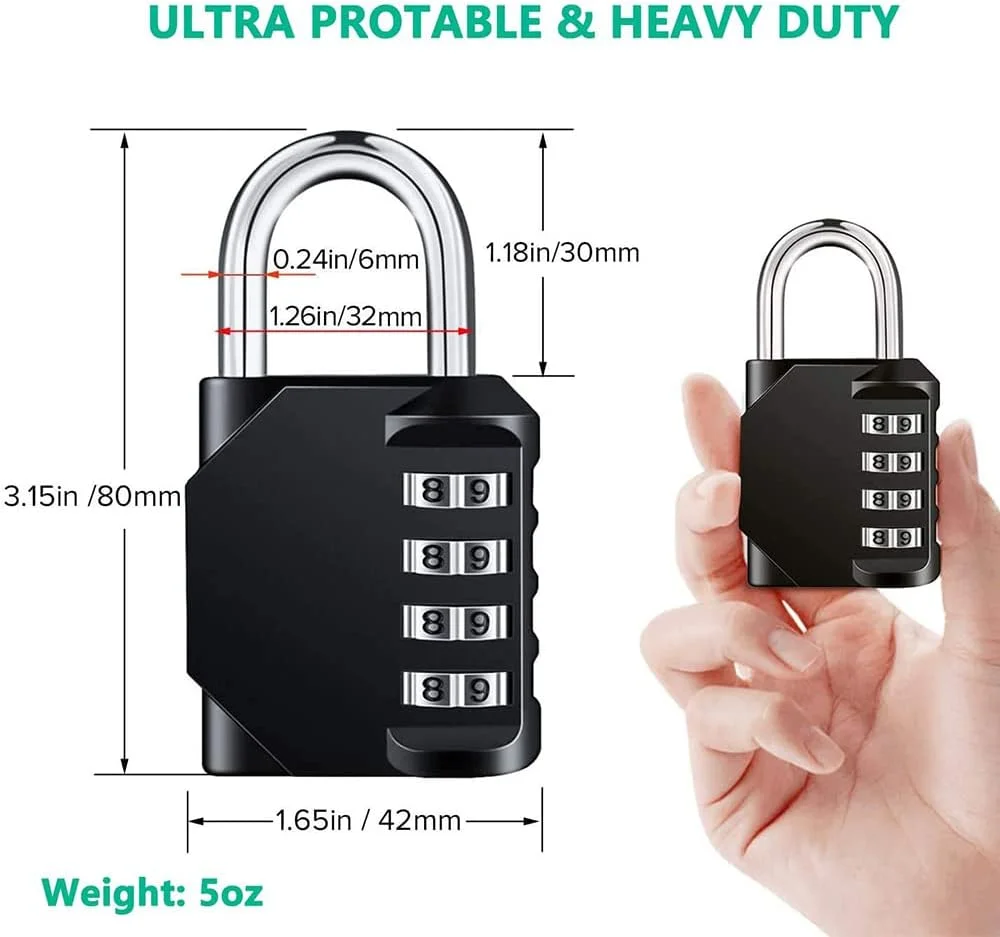 SHOWAY 2 Pcs Combination Padlock with 4-Digit Smooth Dial, Heavy Duty Lock Weather Proof Padlock for Gym, School, Garage, Storage, Luggage Lockers (Black)