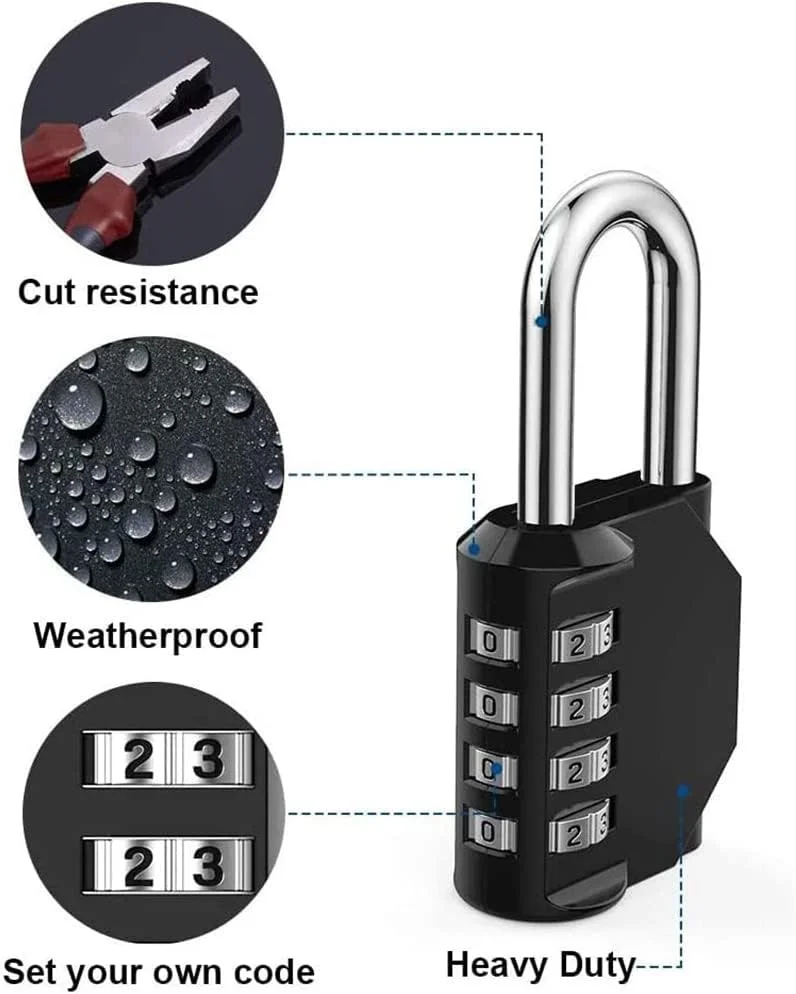 SHOWAY 2 Pcs Combination Padlock with 4-Digit Smooth Dial, Heavy Duty Lock Weather Proof Padlock for Gym, School, Garage, Storage, Luggage Lockers (Black)