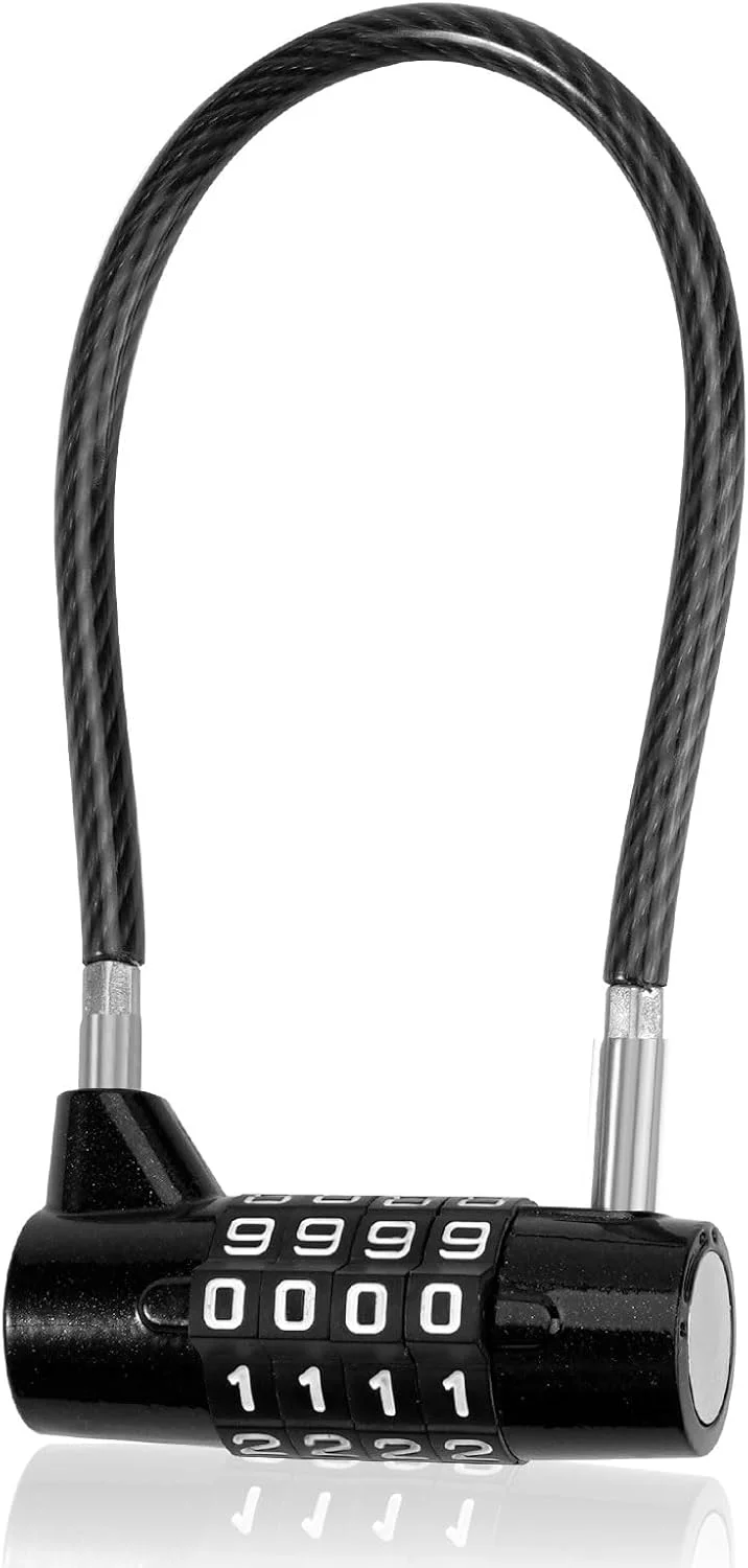 قفل رمزی 4 رقمی، قفل کابلی فولادی با رمز، قفل حیاطی ضد آب با حلقه بلند برای سوله، باشگاه، کمد، چمدان