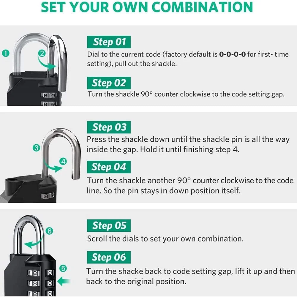 SHOWAY 2 Pcs Combination Padlock with 4-Digit Smooth Dial, Heavy Duty Lock Weather Proof Padlock for Gym, School, Garage, Storage, Luggage Lockers (Black)