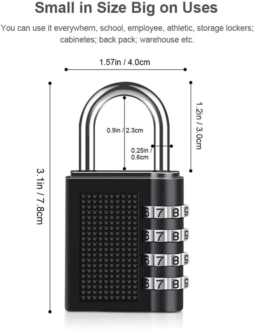 قفل رمزی ترکیبی، [بسته 2 عددی] قفل رمزی 4 رقمی DELFINO، قفل برای کمدهای مدرسه، کمدهای باشگاه، کابینت پرونده، جعبه ابزار، کمدهای کارمندان، حصار، بست، قفل پارکینگ، کیف و غیره (مشکی)