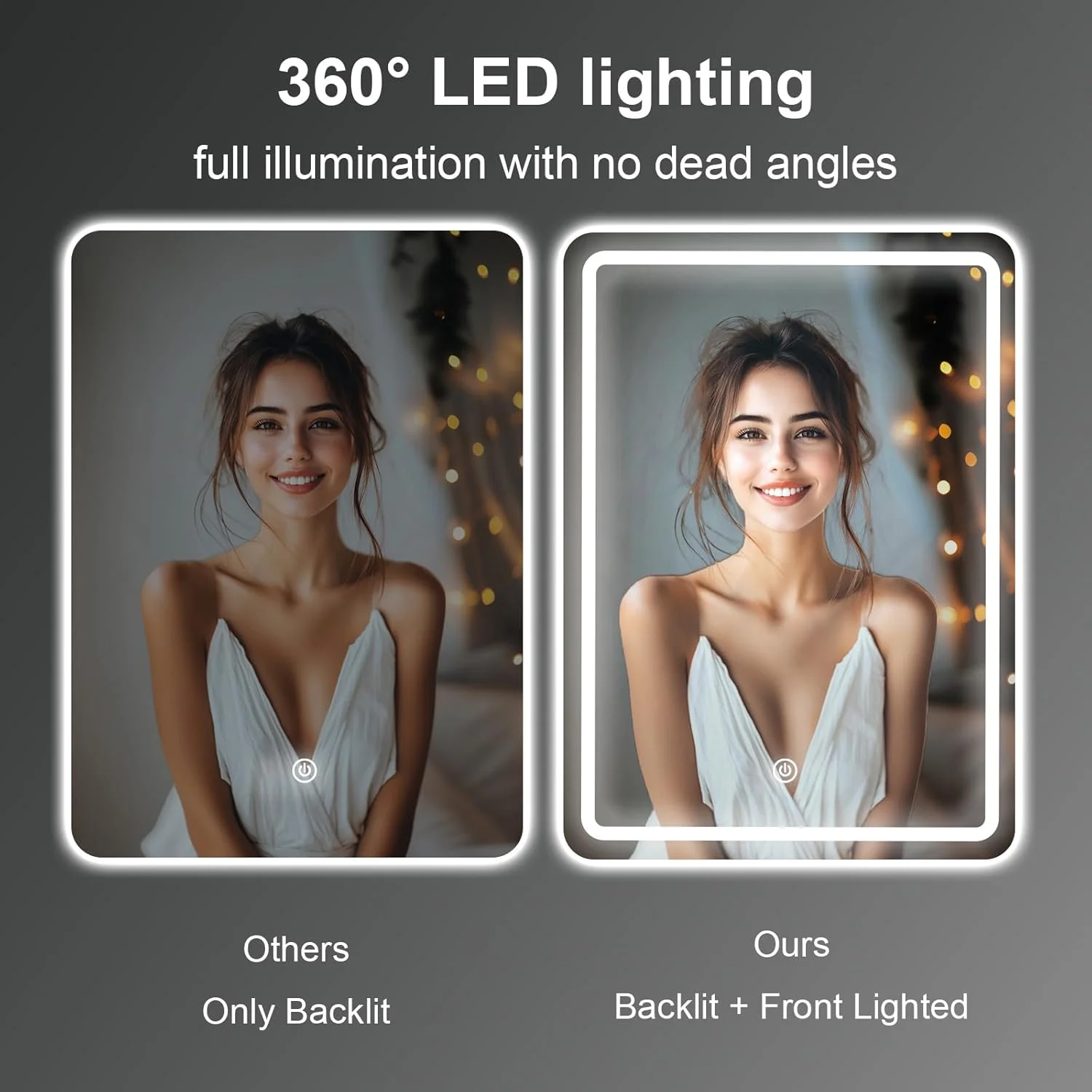 آینه دیواری حمام مایگیوووو، آینه حمام با نورپردازی، آینه با نور ال ای دی، دارای کلید لمسی و 3 رنگ نور، با قابلیت تنظیم نور (60 طول x 45 عرض)