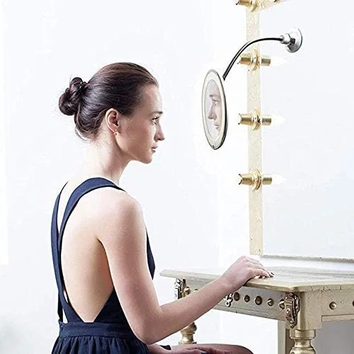 Muyixin 360 Rotation Flexible Gooseneck 10x Magnifying LED Lighted Bathroom Makeup Shaving Mirror Adjustable Bendable Gooseneck