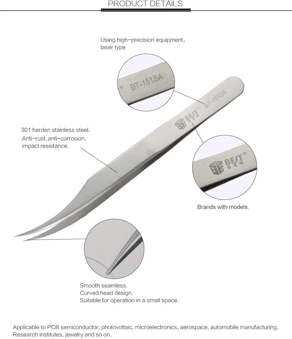 موچین ابرو استیل ضد زنگ BST-151SA، ابزار تعمیرات، فوق العاده دقیق و ضد اسید موچین ابرو استیل ضد زنگ BST-151SA، ابزار تعمیرات، فوق العاده دقیق و ضد اسید