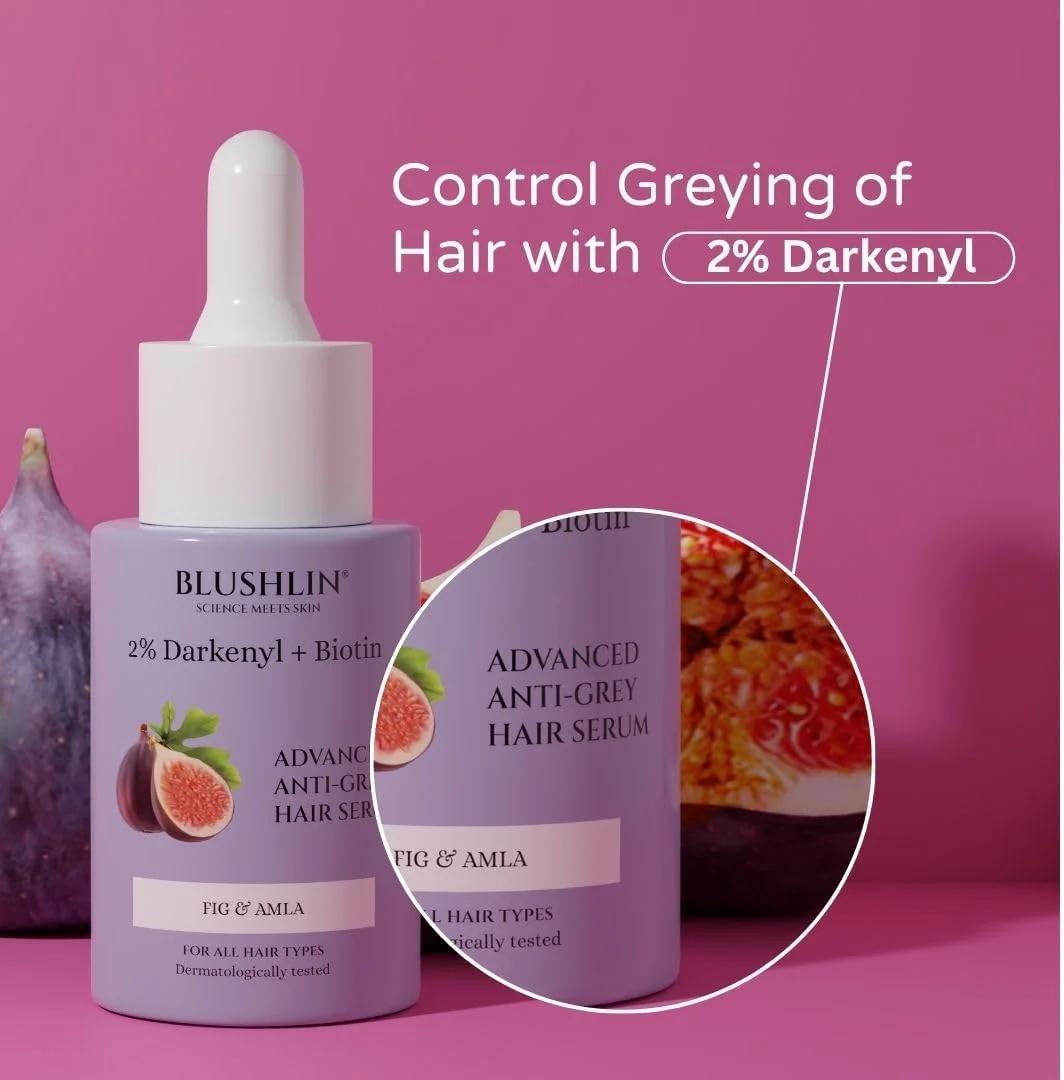 سرم موی ضد سفیدی موی ۲% دارکنیل BLUSHLIN SCIENCE MEETS SKIN | فعال کننده های رشد مو با بیوتین، برینگراج، حنا و کمپلکس اسید آمینه | تقویت کننده ریشه و درخشان کننده | بدون سم | مناسب انواع مو - 30 میلی لیتر