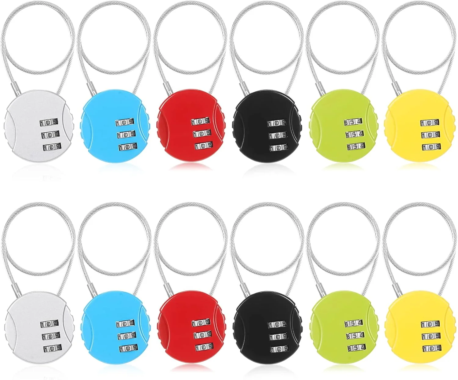 قفل ترکیبی 3 رقمی، ضد آب، مناسب فضای باز، قفل کوچک برای کمد باشگاه، قفل چمدان کوچک، قفل قابل تنظیم برای دروازه، جعبه ابزار، چرخ دستی، 6 رنگ (12 عددی)