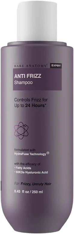 شامپو ضد وز Bare Anatomy، کنترل وز تا 24 ساعت، غنی شده با اسید هیالورونیک و اسیدهای چرب، موهای صاف، درخشان و بدون وز، بدون پارابن و سولفات، مناسب برای خانم ها و آقایان، 250 میلی لیتر